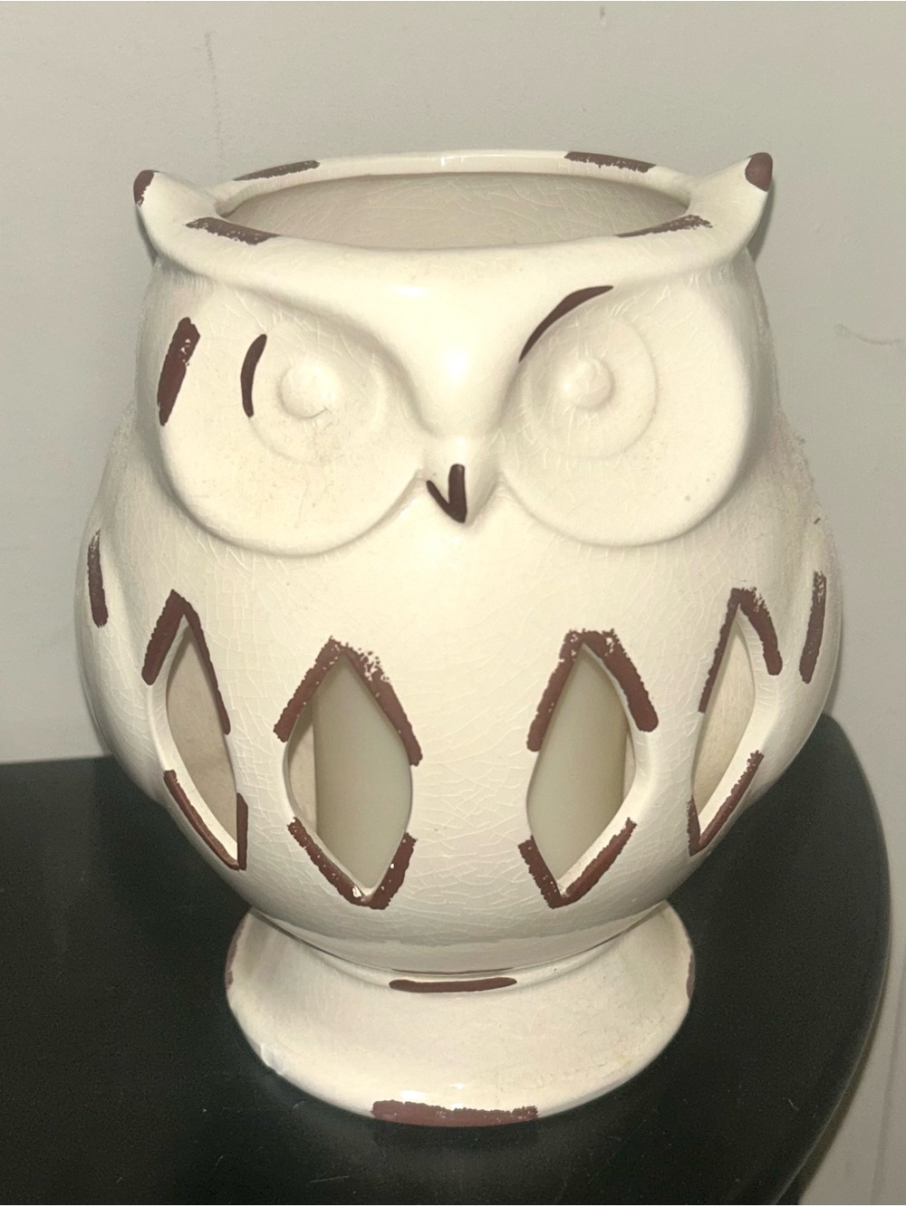 Ceramic Owl Decorative Candle Holder - Cream and Brown